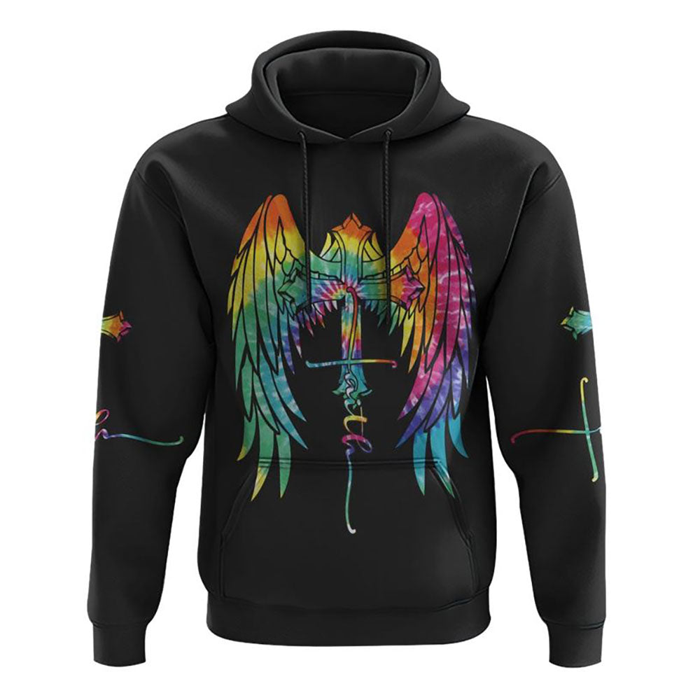 Faith Wings Cross Tie Dye All Over Print 3D Hoodie, Christian Hoodie, Christian Hoodie, Bible Verse Shirt