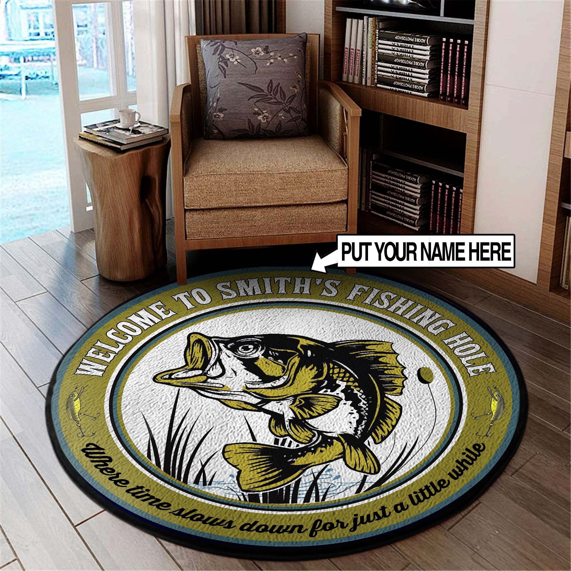 Welcom To The Fishing Holde Round Rug, Carpet Living Room Round Mat Circle Rug Kitchen Rugs Round Rugs