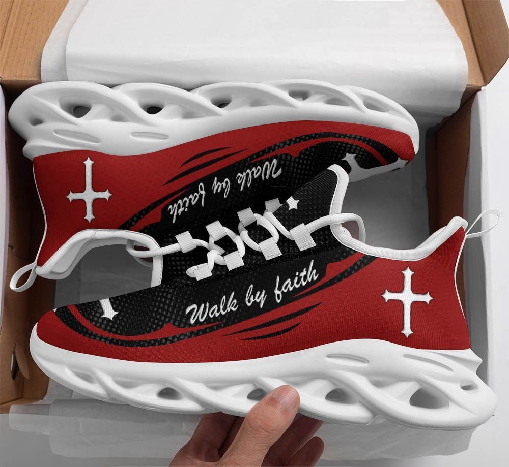 Christian Best Running Shoes, Red Jesus Walk By Faith Christ Sneakers Max Soul Shoes For Men And Women, Jesus Fashion Shoes