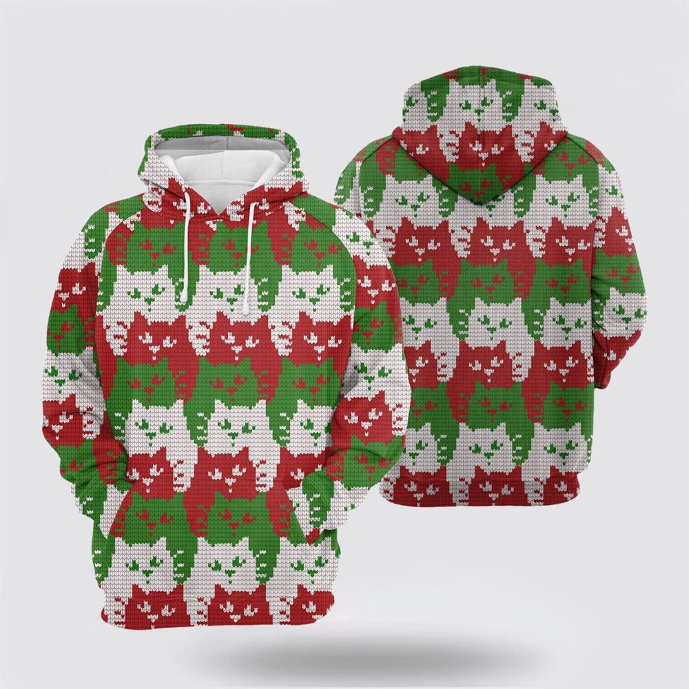 Cat Color Christmas All Over Print 3D Hoodie For Men And Women, Christmas Cat Hoodie, Christmas Hoodie Cute, Christmas Fashion