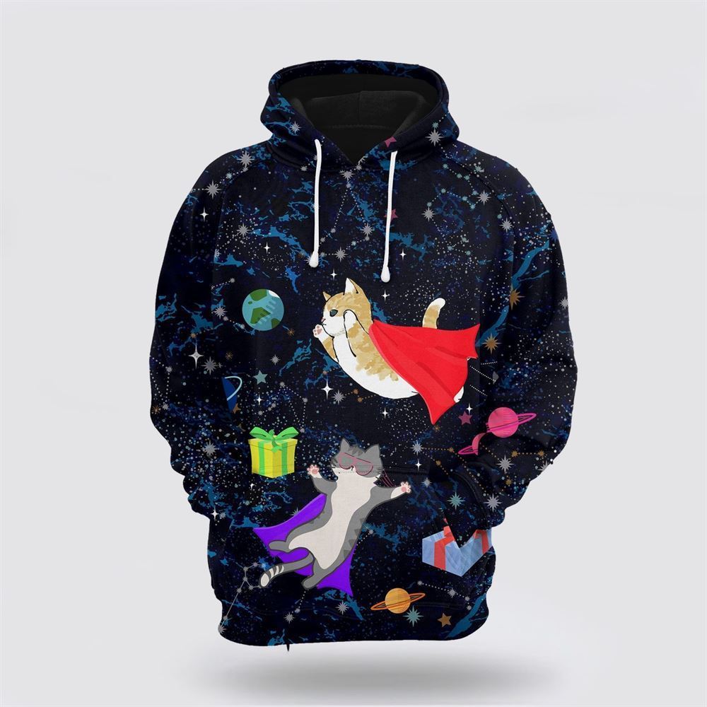 Cat Space All Over Print 3D Hoodie For Men And Women, Christmas Cat Hoodie, Christmas Hoodie Cute, Christmas Fashion