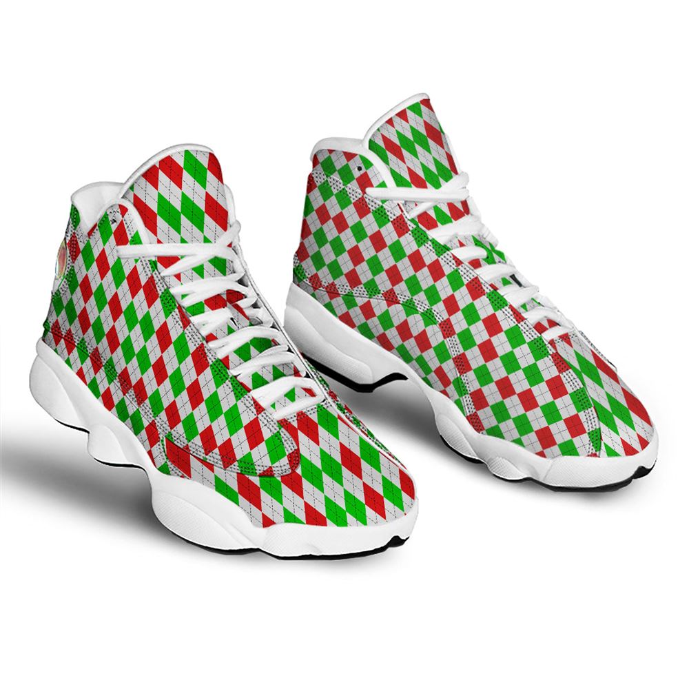 Christmas Basketball Shoes, Argyle Merry Christmas Print Pattern Jd13 Shoes For Men Women, Christmas Fashion Shoes