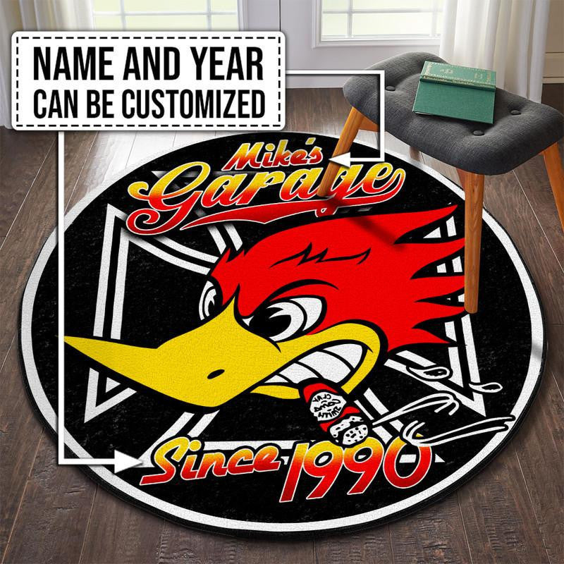 Personalized Iron Cross Woody Wood Pecker Hot Rod Garage Round Mat Round Floor Mat Room Rugs Carpet Outdoor Rug Washable Rugs