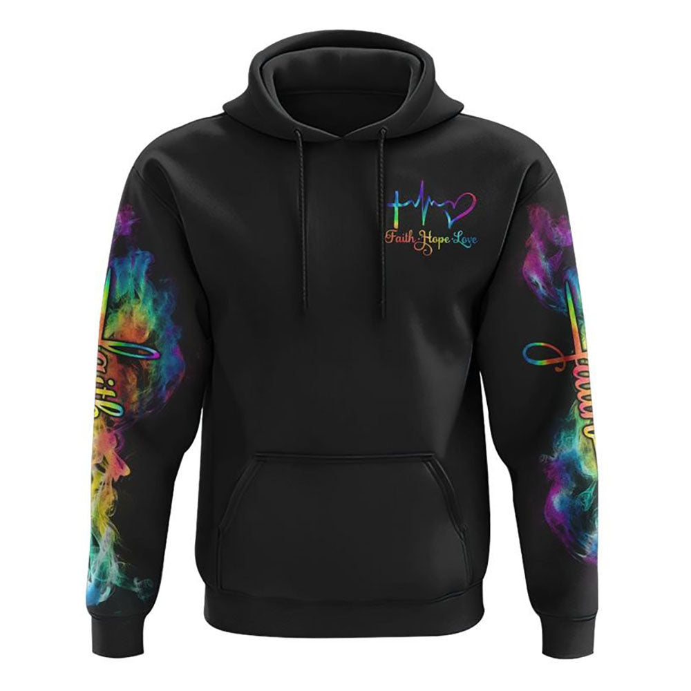 Faith Colorful Wings Cross Smoke All Over Print 3D Hoodie, Christian Hoodie, Christian Hoodie, Bible Verse Shirt