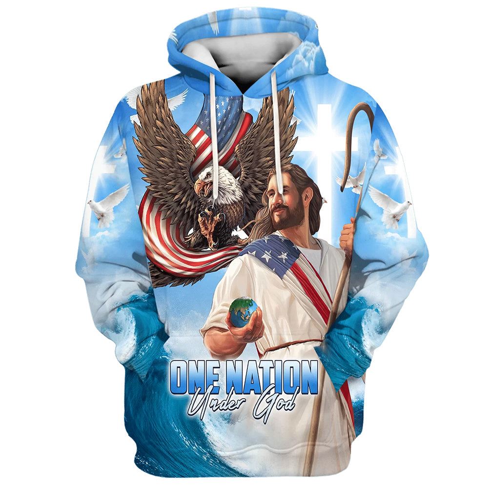 One Nation Under God Jesus Holding Earth Hoodies Jesus Hoodie Men & Women, God 3D Printed Hoodie, Christian Apparel Hoodies