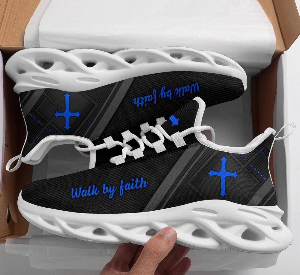 Christian Best Running Shoes, Jesus Black Blue Walk By Faith Christ Sneakers Max Soul Shoes For Men And Women, Jesus Fashion Shoes