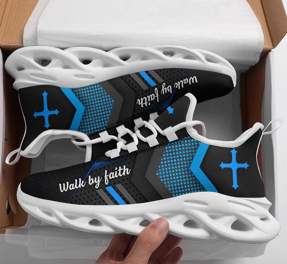 Christian Best Running Shoes, Blue Jesus Walk By Faith Running Shoes Max Soul Shoes For Men And Women, Jesus Fashion Shoes