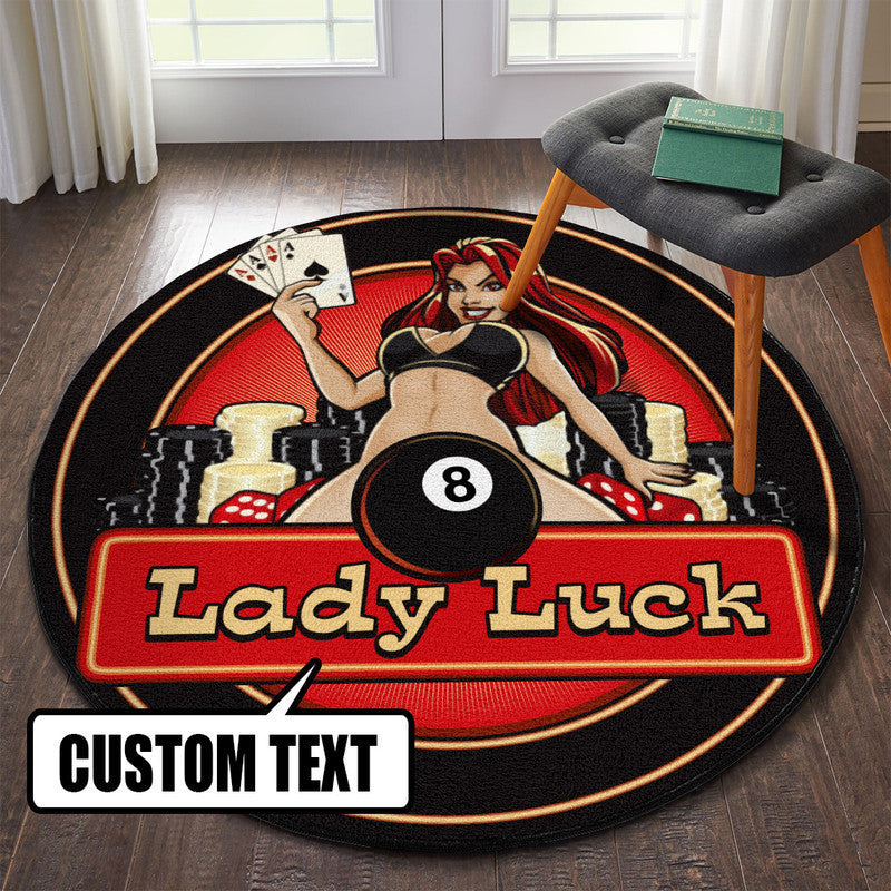 Personalized Lady Luck Garage Decor, Home Bar Decor Hot Rod Round Mat