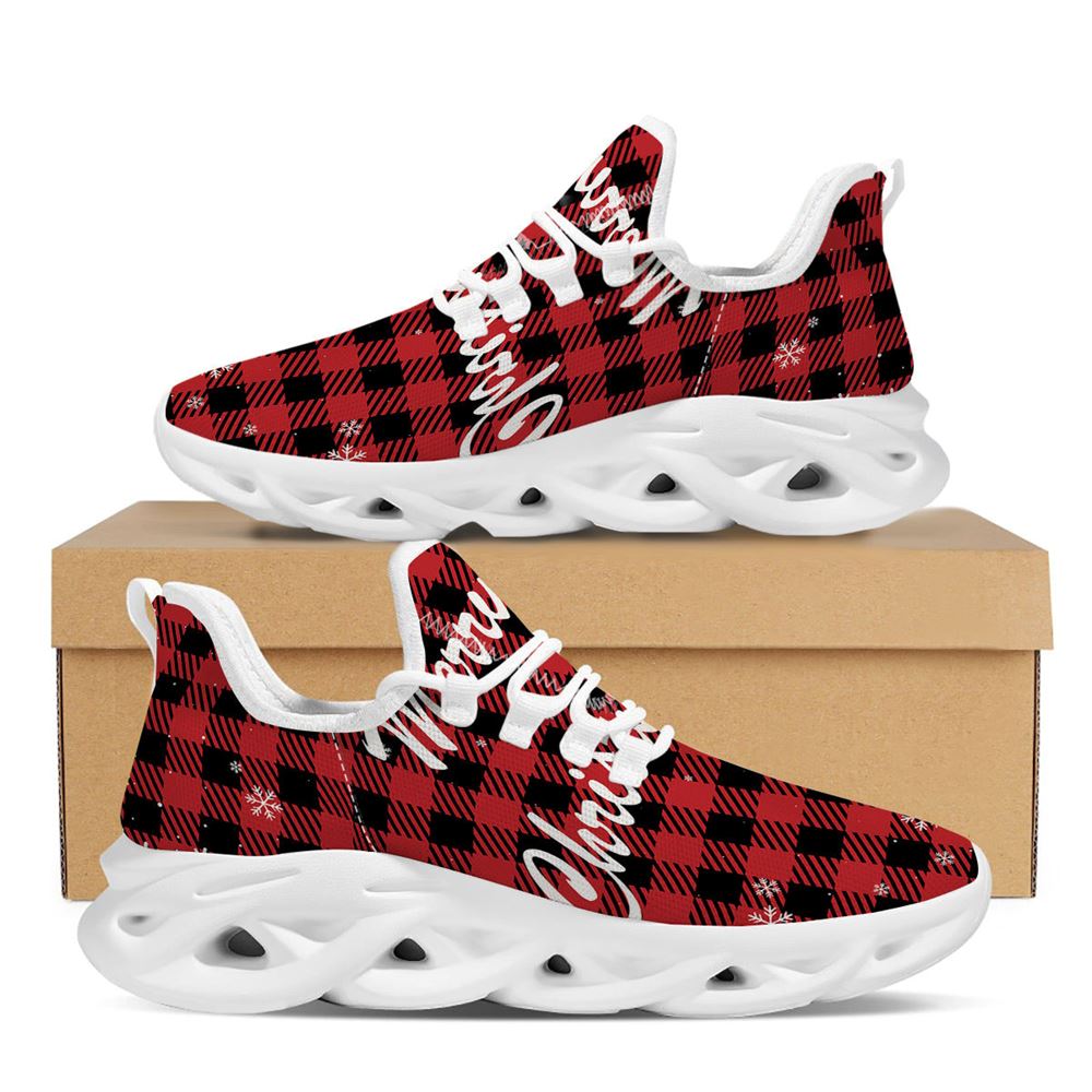 Buffalo Plaid Christmas Print White Max Soul Shoes For Men Women, Best Running Sneaker, Christmas Shoes, Winter Fashion Shoes