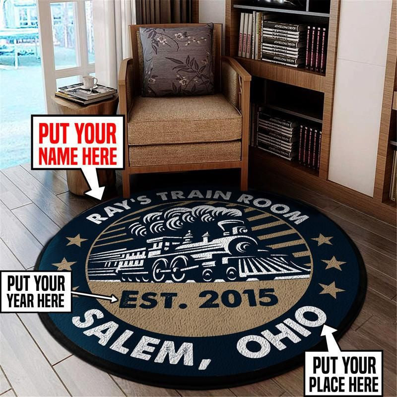 Personalized Train Room Living Room Round Mat Circle Rug