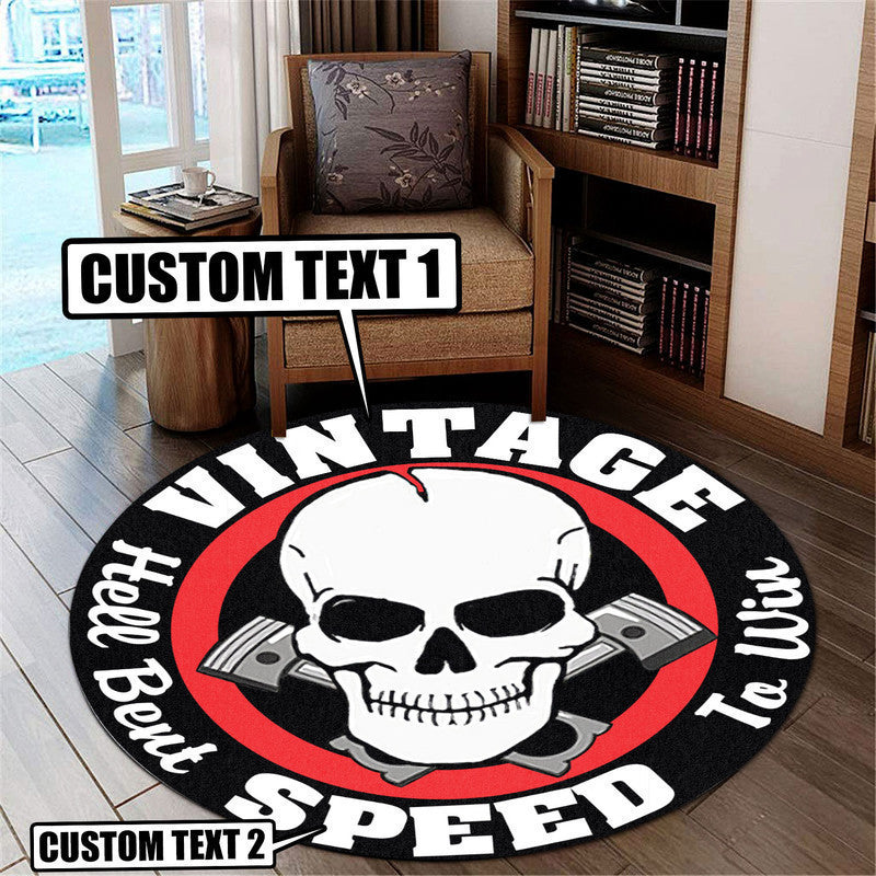 Personalized Vintage Speed Garage Decor, Home Bar Decor Hell Bent To Win Garage Decor, Home Bar Decor Hot Rod Round Mat