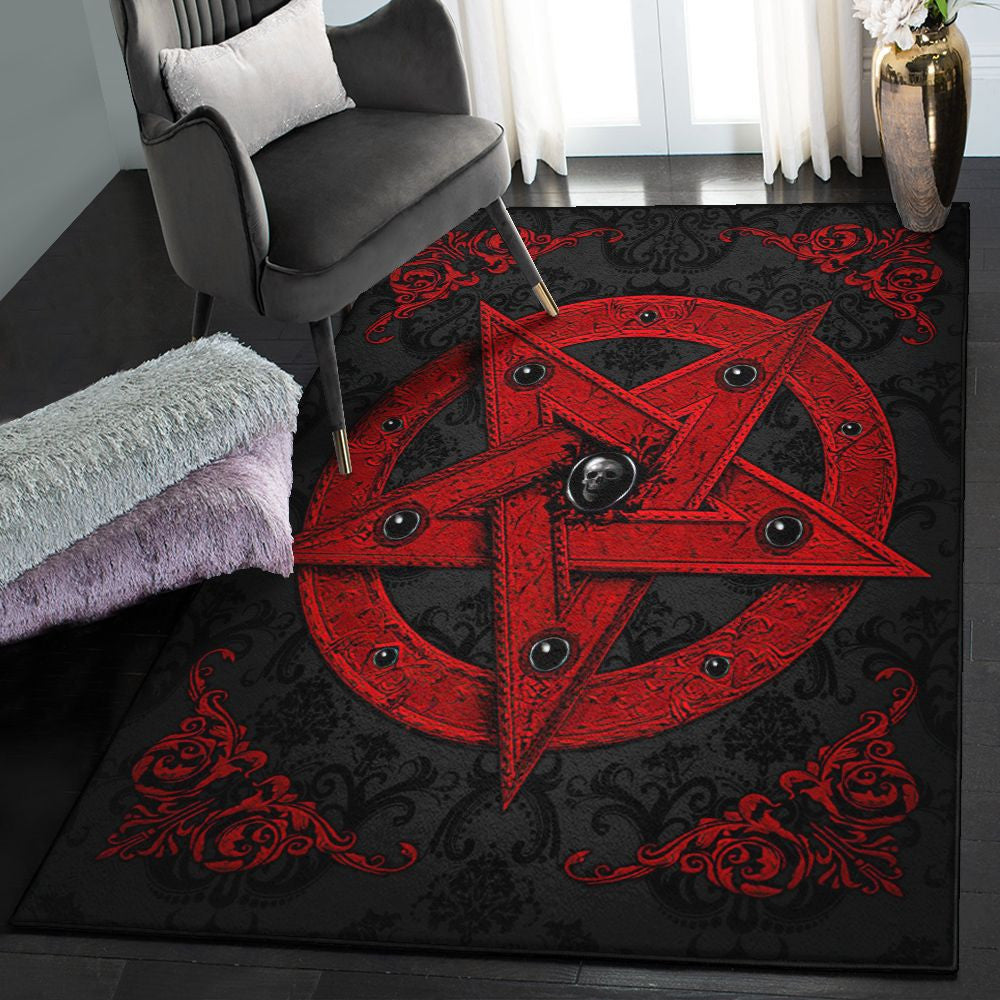 Dining Room Rug Red Pentagram Rug Rectangle Rugs Washable Area Rug Non-Slip Carpet For Living Room Bedroom