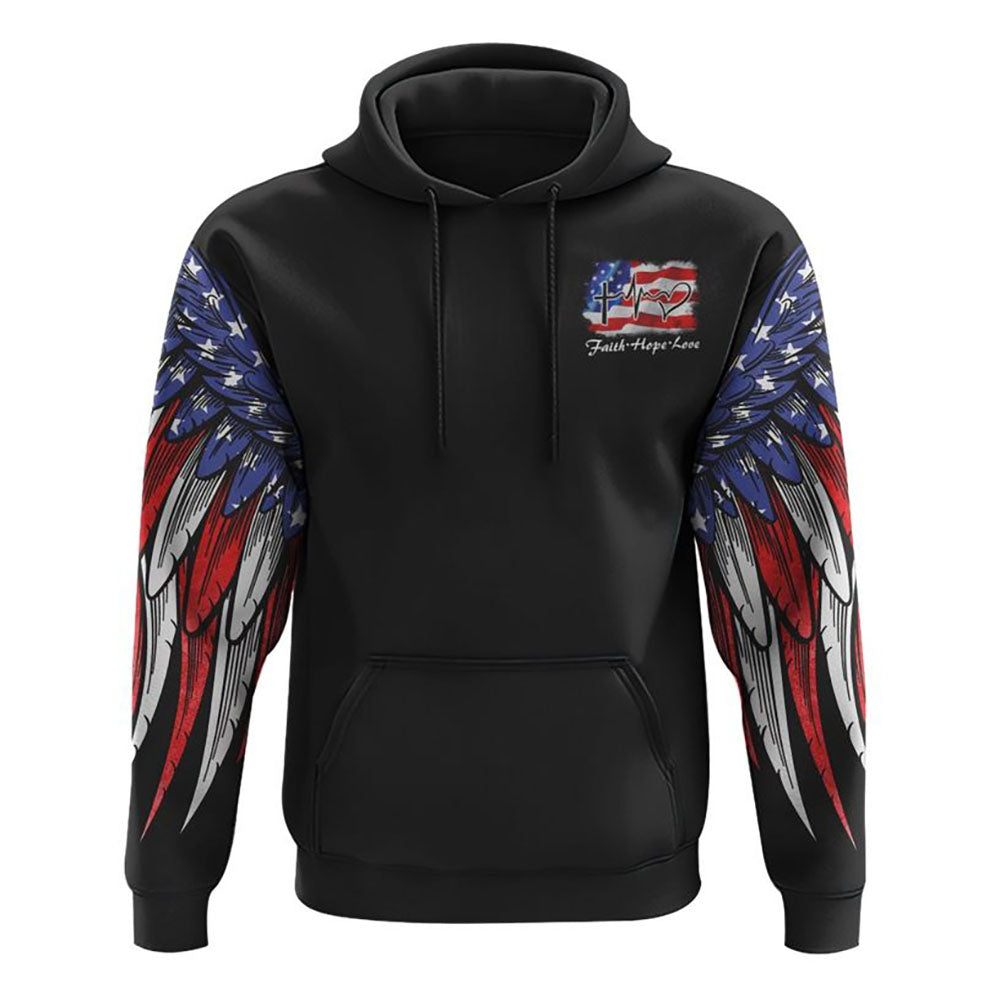 Stand For The Flag Kneel For The Cross American Flag Wings Arm All Over Print 3D Hoodie, Christian Hoodie, Christian Hoodie, Bible Verse Shirt