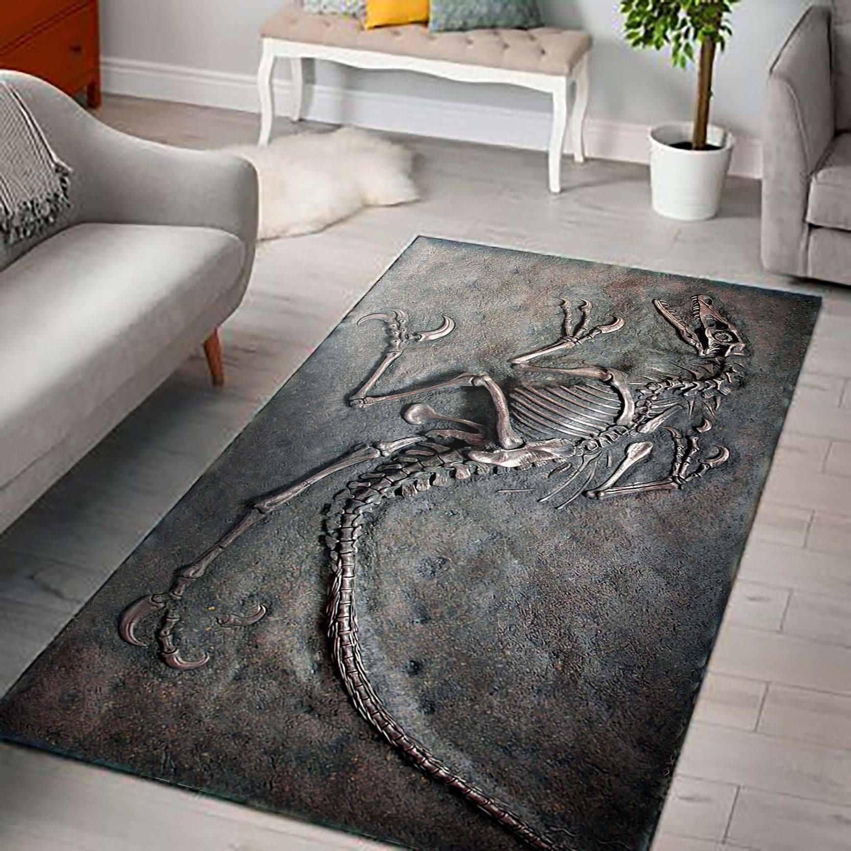 Dinosaur Fossil Iron Pattern Rectangle Rug Carpet Washable Rugs