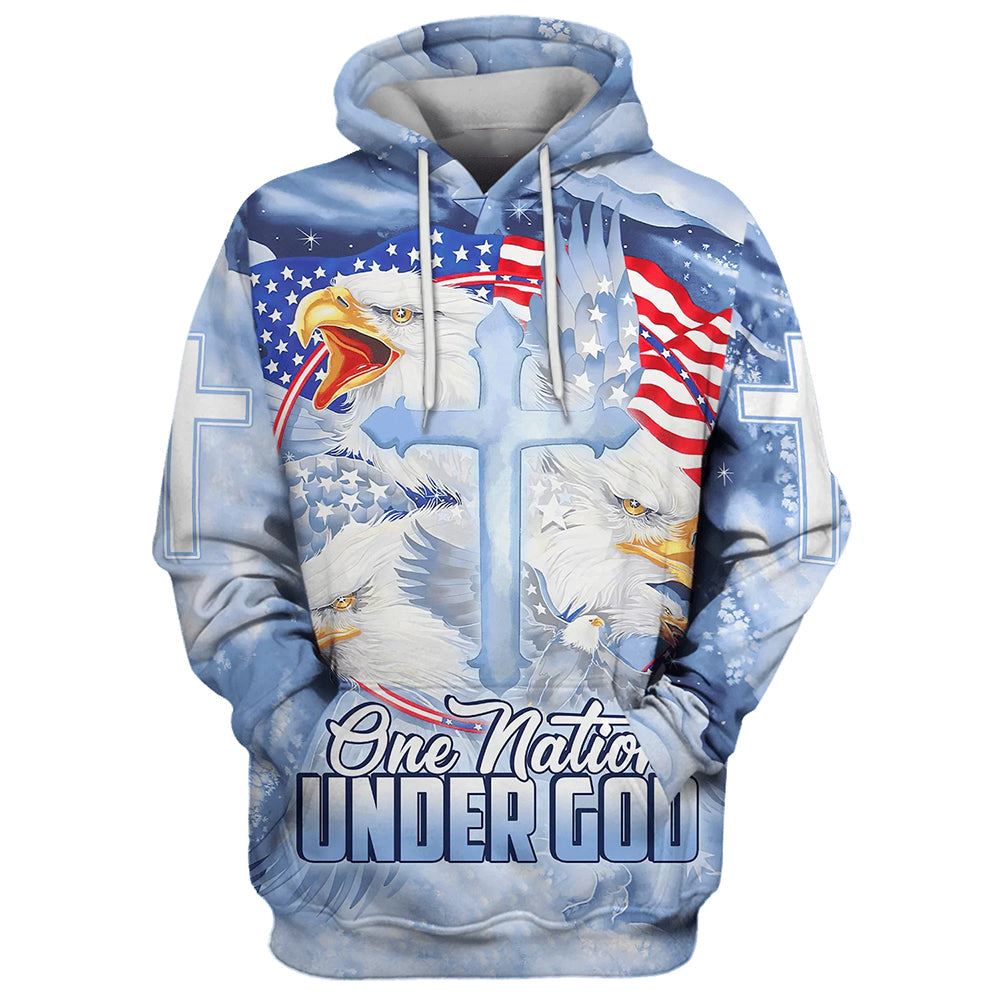 Eagle Christian Cross Jesus America One Nation Under God 3D Hoodies Jesus Hoodie, God 3D Printed Hoodie, Christian Apparel Hoodies