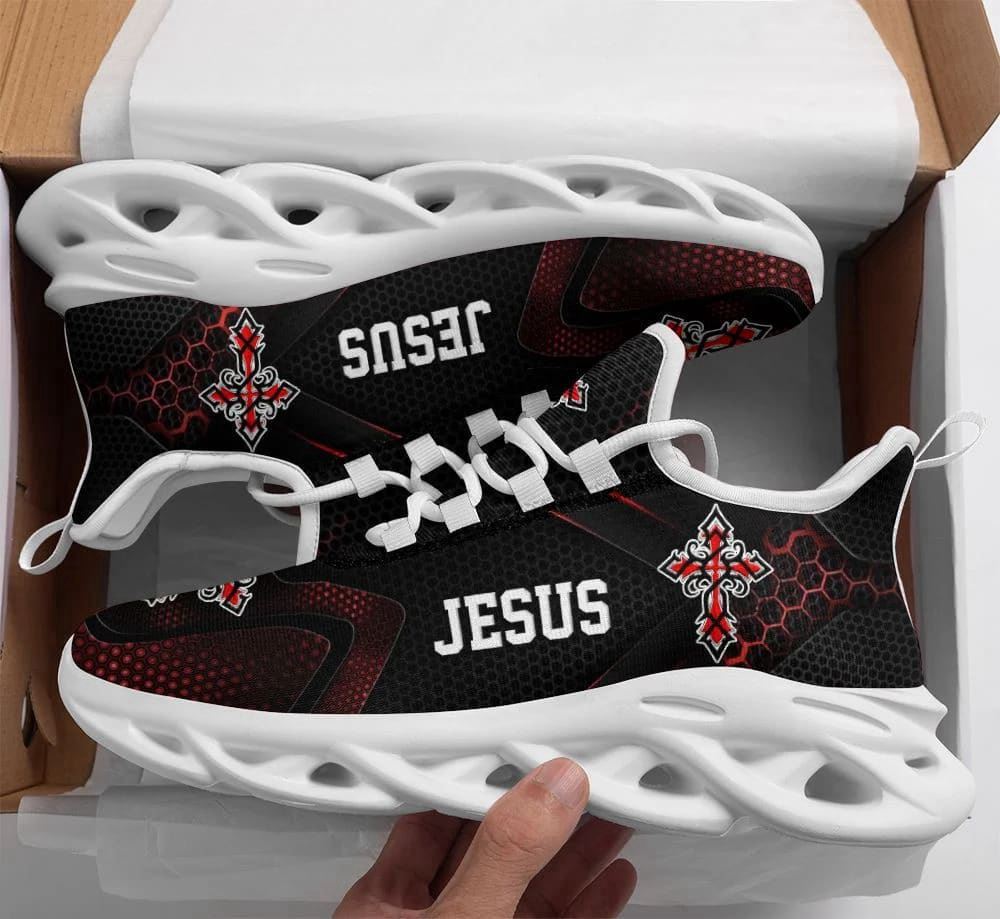 Christian Best Running Shoes, Black Jesus Running Sneakers Max Soul Shoes For Men And Women, Jesus Fashion Shoes