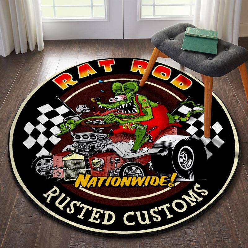 Rat Rod Rusted Customs Round Mat Round Floor Mat Room Rugs Carpet Outdoor Rug Washable Rugs