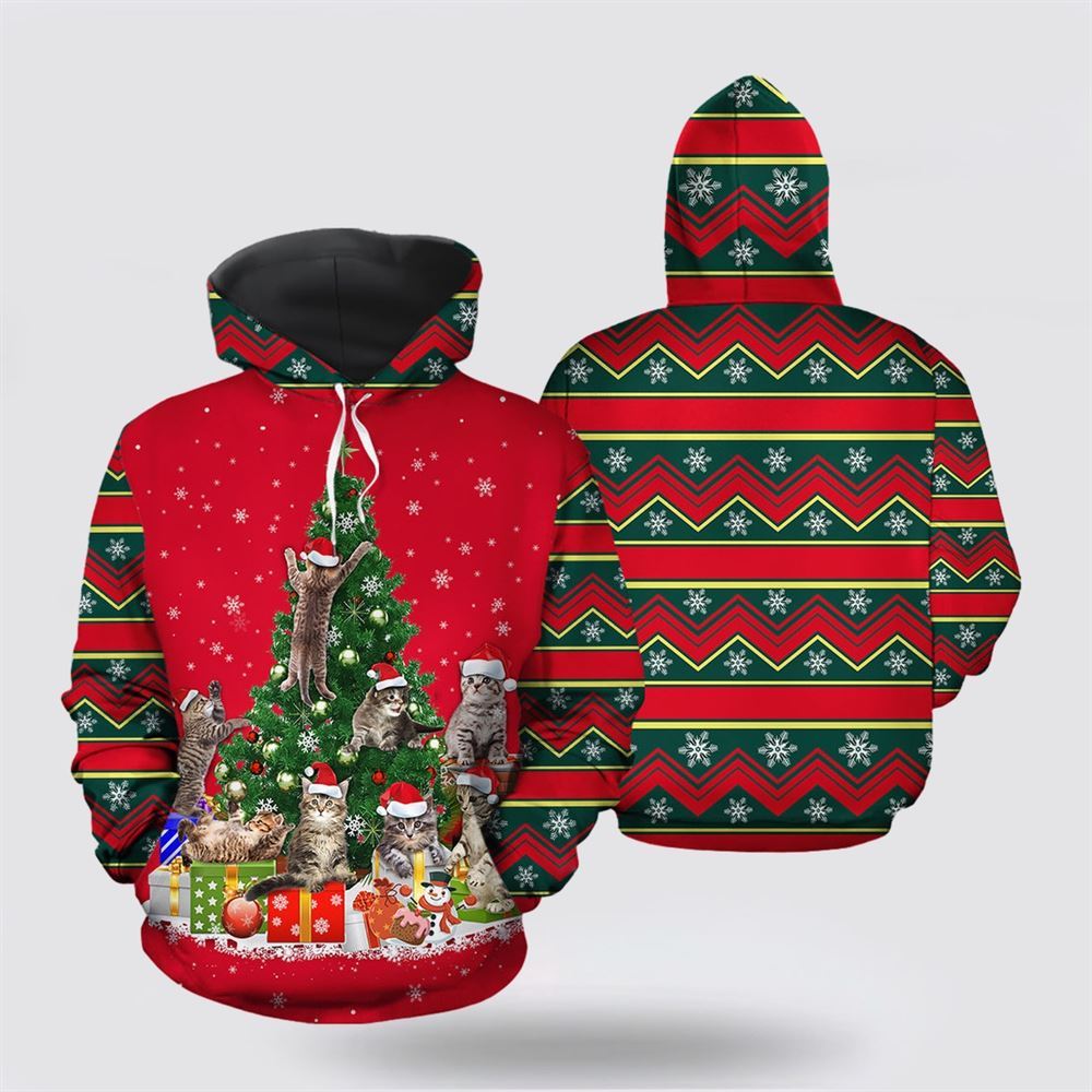 Cat Christmas Tree 1 All Over Print 3D Hoodie For Men And Women, Christmas Cat Hoodie, Christmas Hoodie Cute, Christmas Fashion