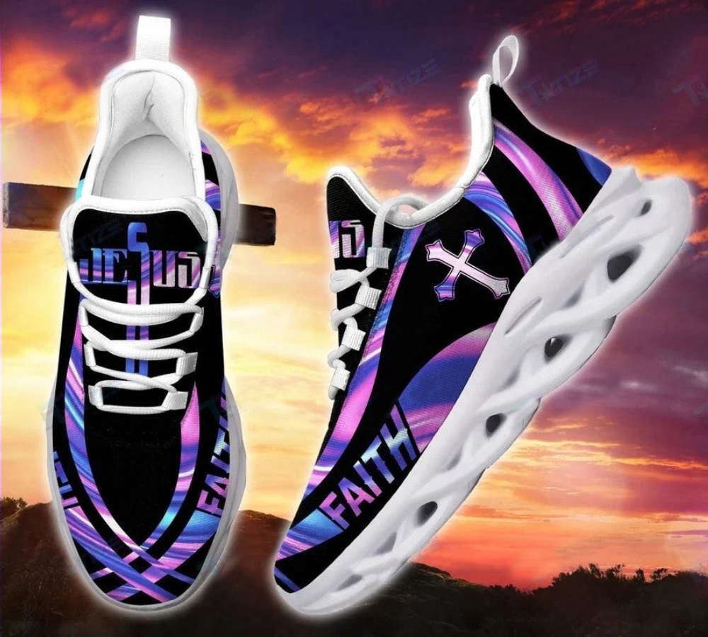 Christian Best Running Shoes, Jesus Faith Hologram Running Sneakers Max Soul Shoes For Men And Women, Jesus Fashion Shoes