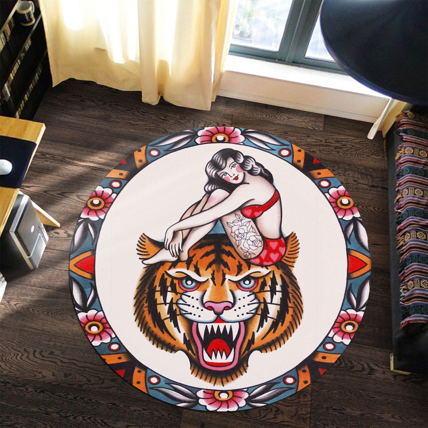 Tiger Queen Tattoo Round Mat Round Floor Mat Room Rugs Carpet Outdoor Rug Washable Rugs