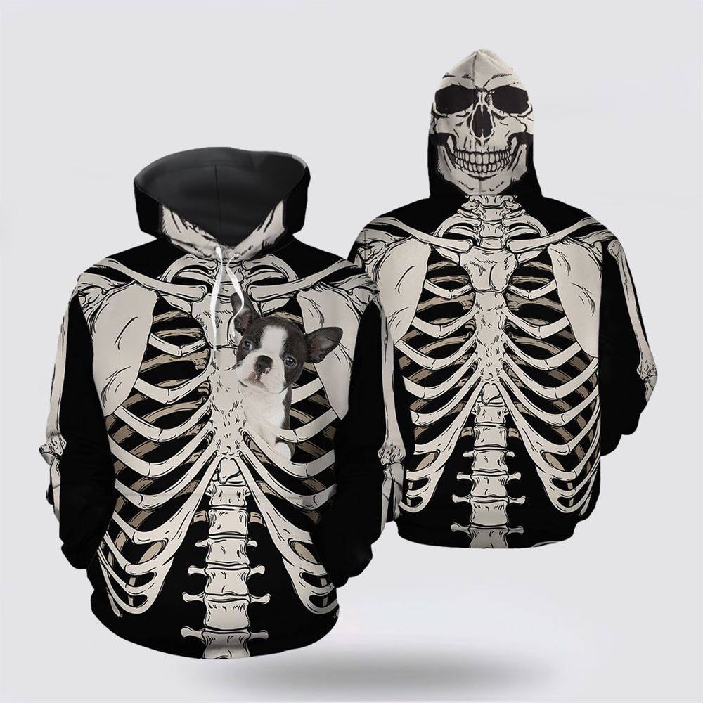 Boston Terrier Skeleton All Over Print 3D Hoodie For Men & Women, Christmas Dog Hoodie, Christmas Hoodie Cute, Christmas Gift