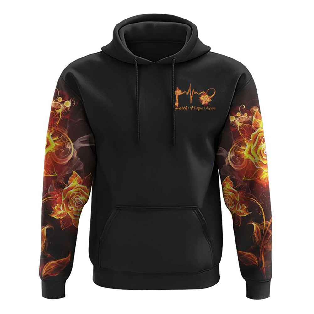 Faith Fire Rose All Over Print 3D Hoodie, Christian Hoodie, Christian Hoodie, Bible Verse Shirt