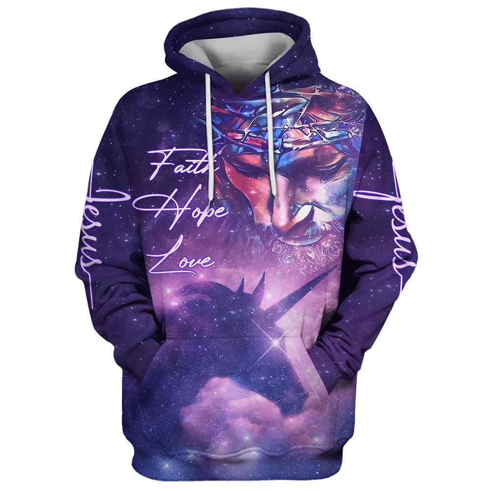 Faith Hope Love Jesus Purple Horse 3D Hoodies Jesus Hoodie Men & Women, God 3D Printed Hoodie, Christian Apparel Hoodies