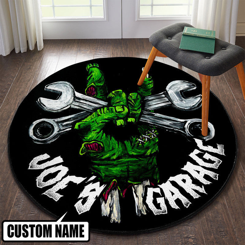 Personalized Hot Rod Garage Garage Decor, Home Bar Decor Speed Shop Round Mat