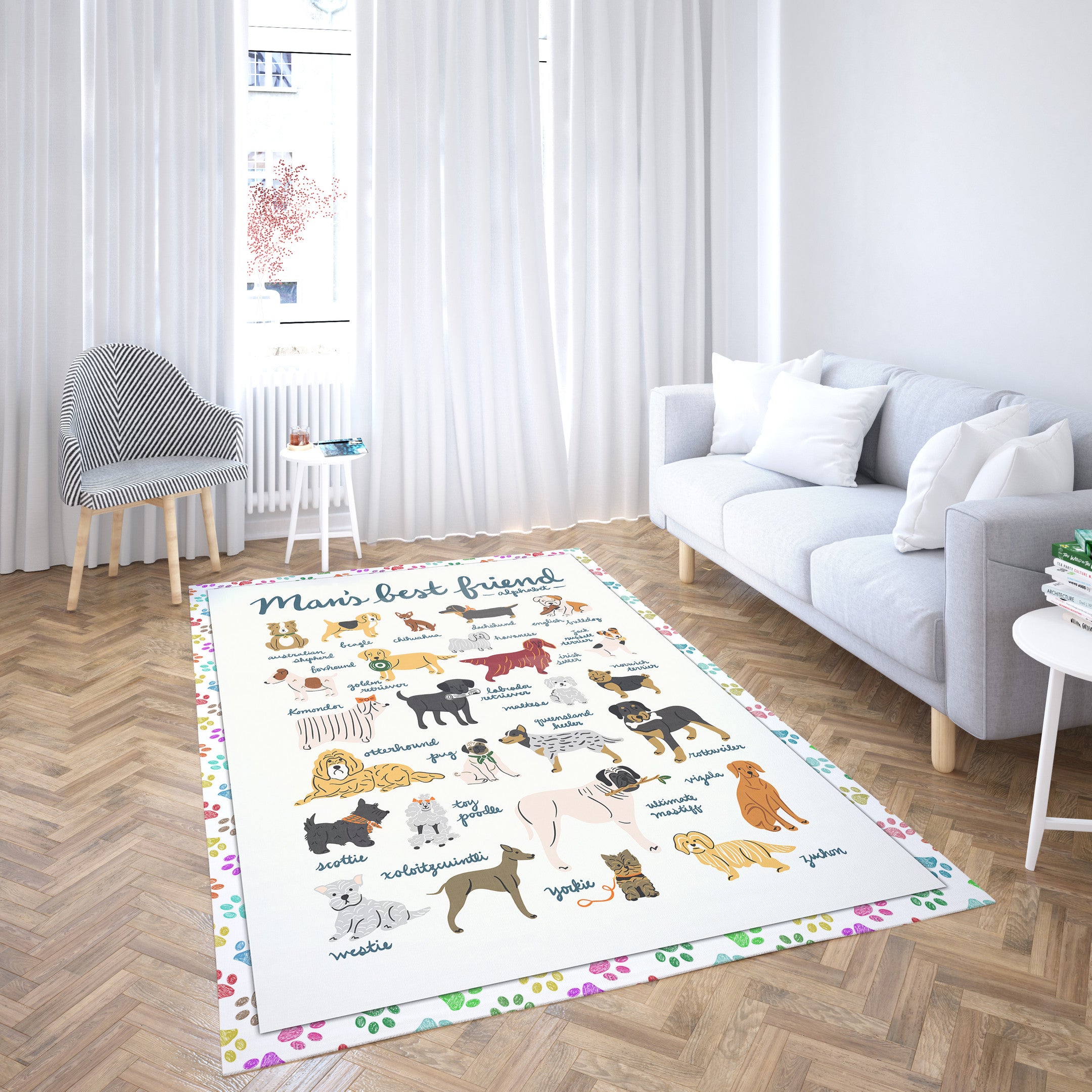 Dog Lovers Bedroom Rugs Dog Rug Rectangle Rugs Washable Area Rug Non-Slip Carpet For Living Room Bedroom