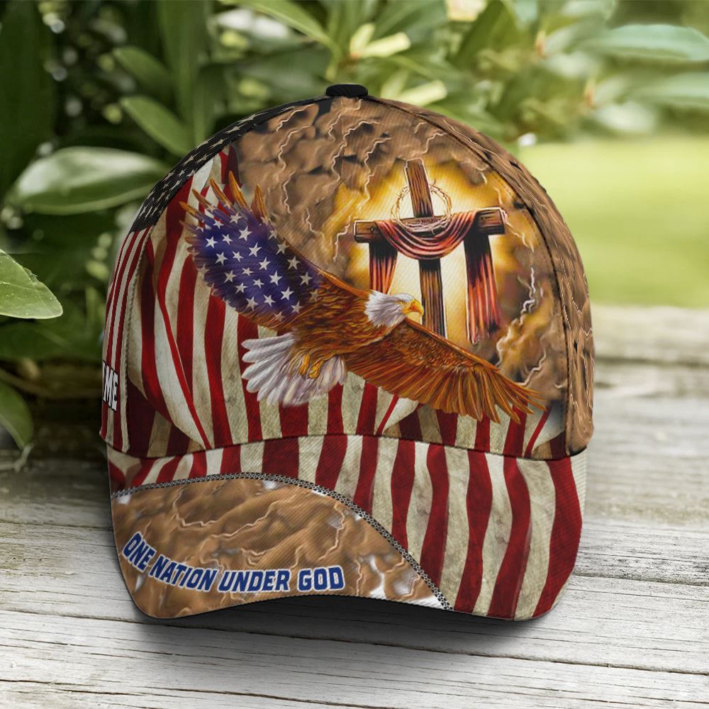 American Eagle Flag One Nation Under God Cross Sign All Over Print Baseball Cap, God Cap, Gift Ideas For Male