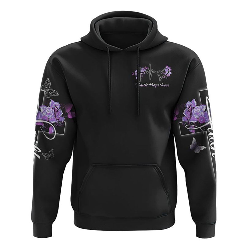 Butterfly Purple Cross Faith All Over Print 3D Hoodie, Christian Hoodie, Christian Sweatshirt, Bible Verse Shirt