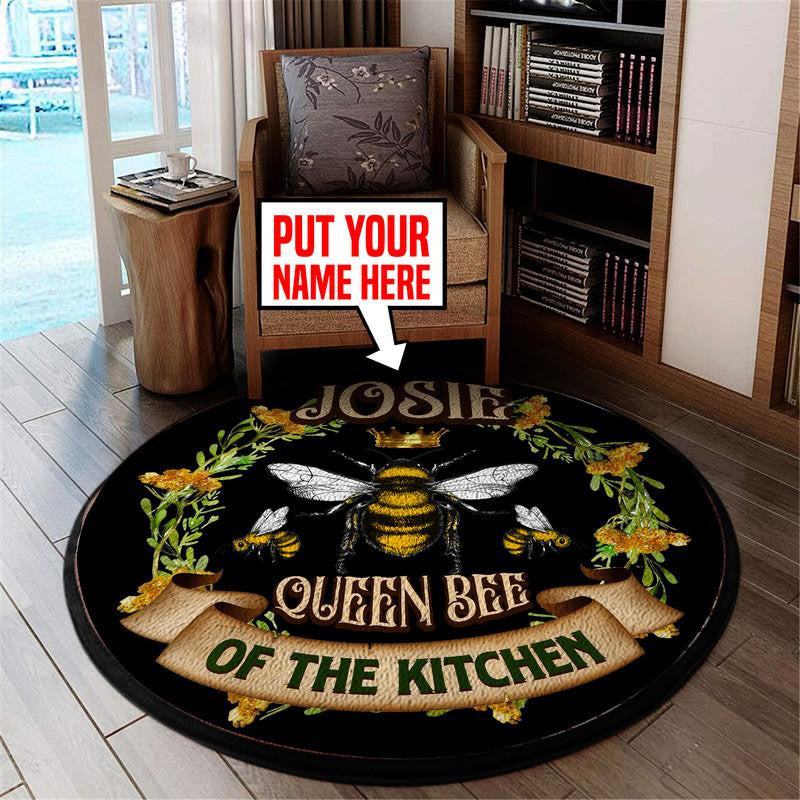 Personalized Queen Bee Of The Kitchen Living Room Round Mat Circle Rug