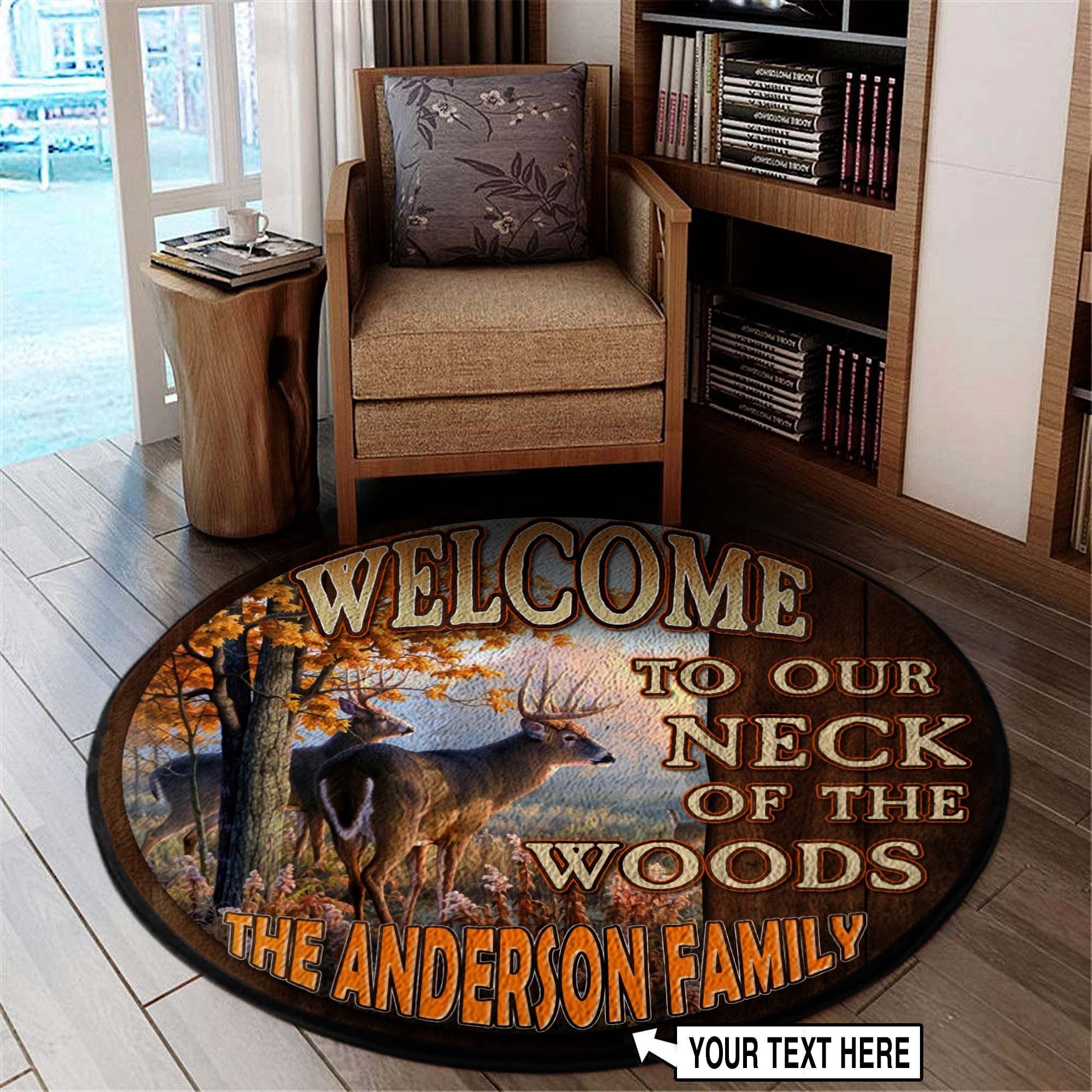 Personlized Hunting Welcome Round Rug, Carpet Living Room Round Mat Circle Rug Kitchen Rugs Round Rugs