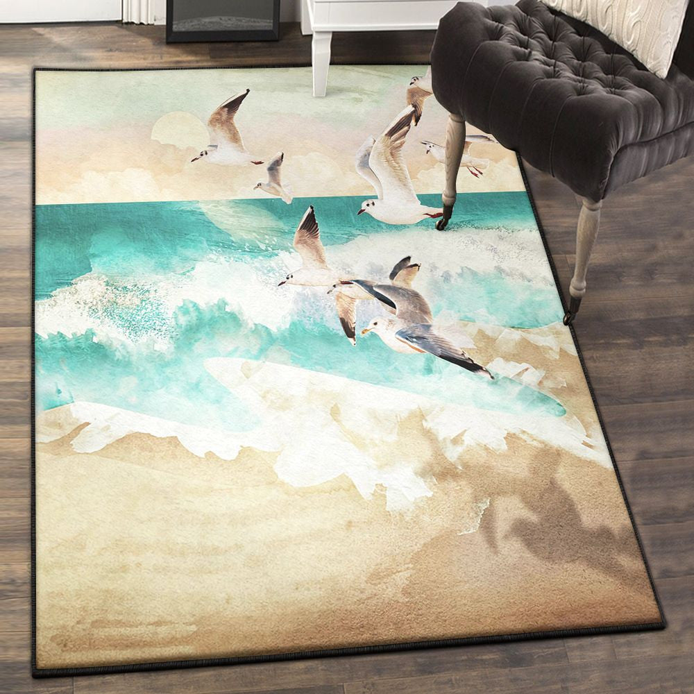 Dining Room Rug Seagulls Rug Rectangle Rugs Washable Area Rug Non-Slip Carpet For Living Room Bedroom