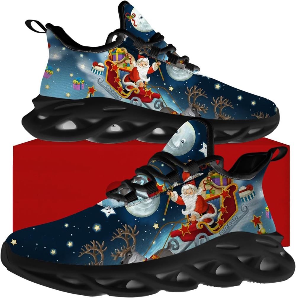 Christmas Running Shoes, Santa Claus And His Reindeer On Christmas Night Max Soul Shoes For Men Women, Christmas Shoes, Winter Fashion Shoes