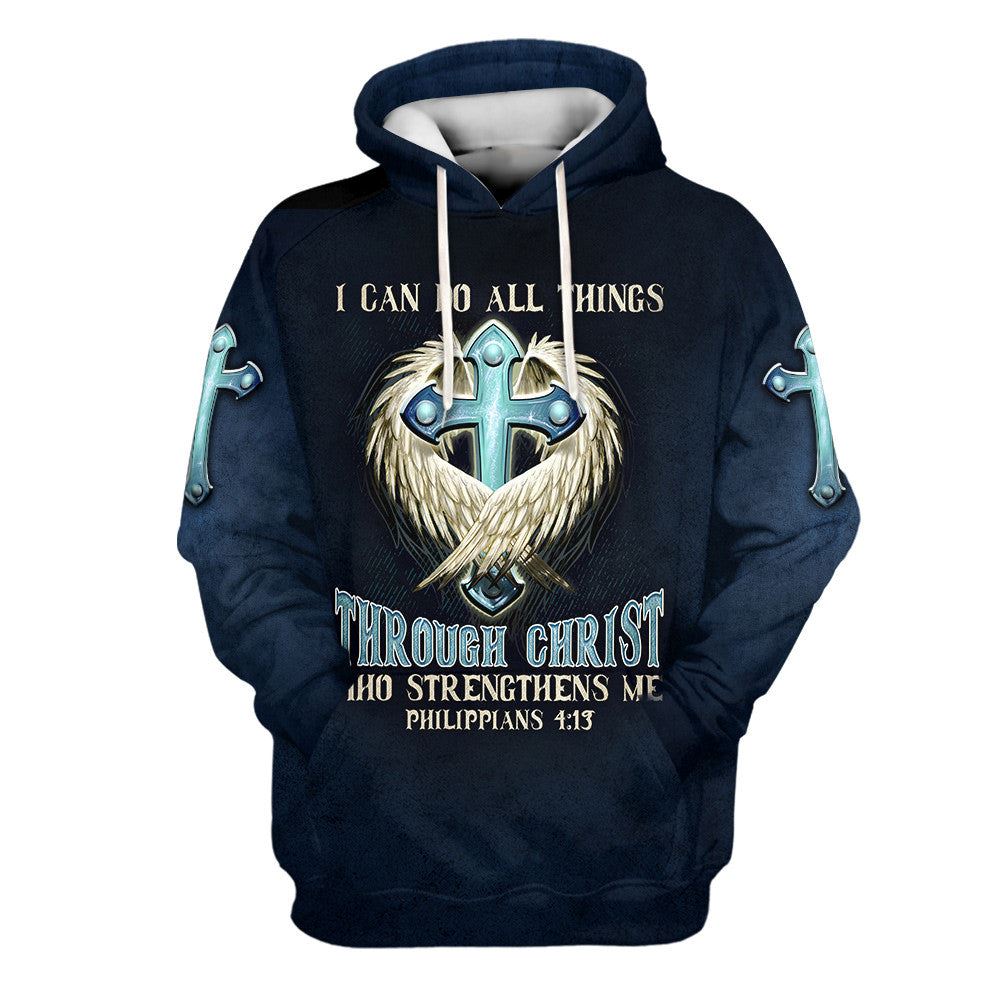 Angel Wing And Cross 3D Hoodie I Can Do All Things Through Christ Hoodies Men & Women, God 3D Printed Hoodie, Christian Apparel Hoodies