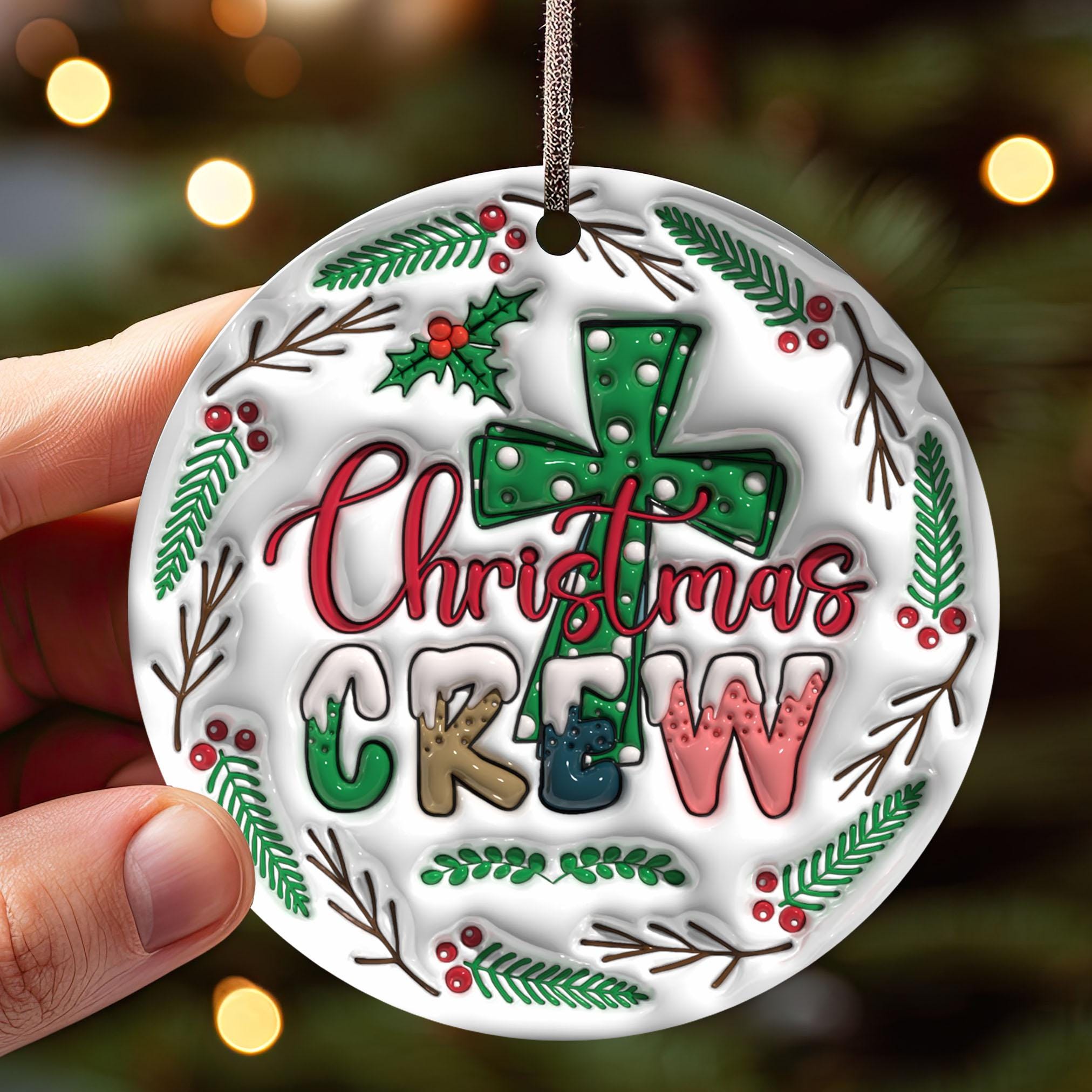 143D Inflated Christmas Crew Ornament PNG, Christian Christmas Ornament Sublimation PNG, Christmas Cross Round Ornament