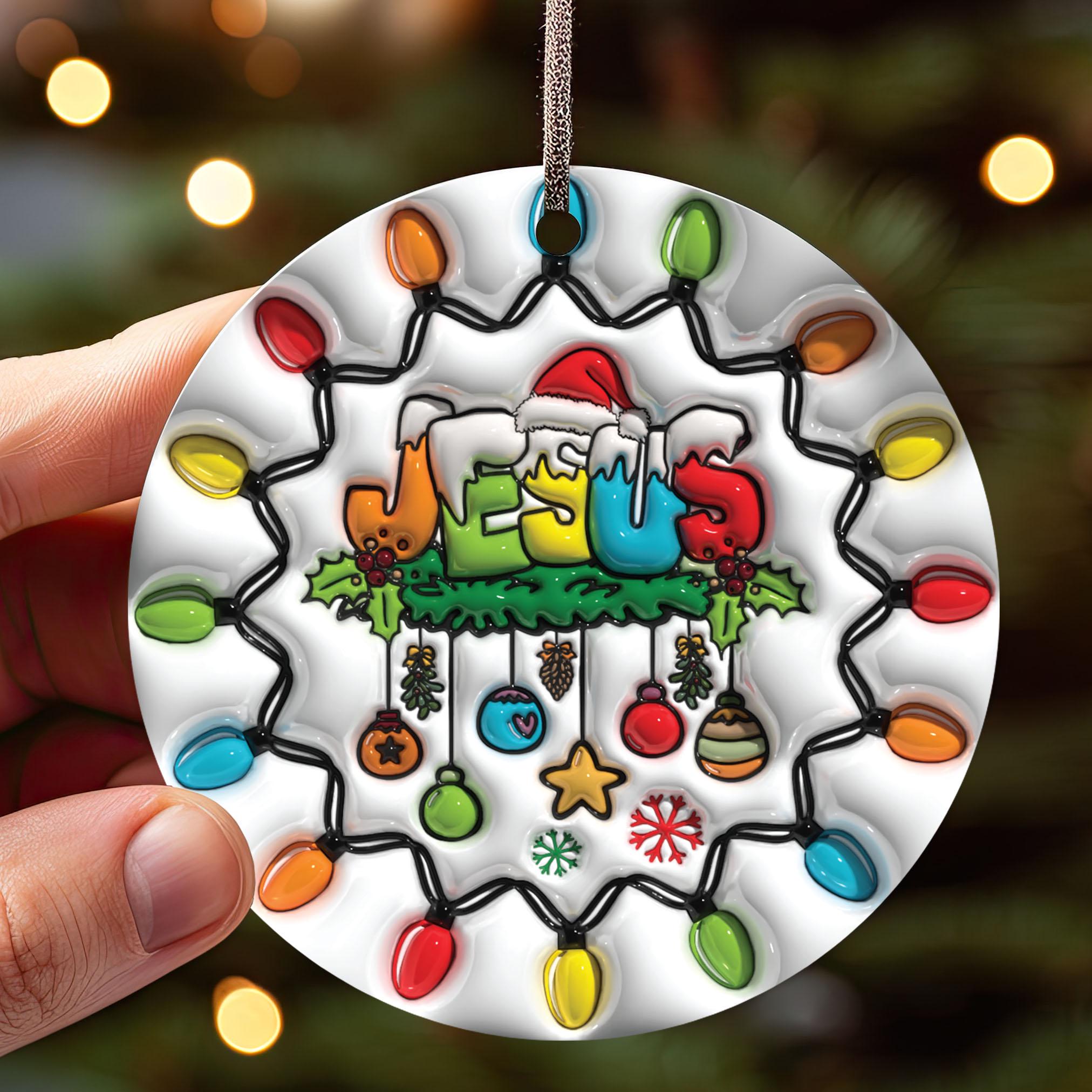 143D Inflated Christmas Jesus Ornament PNG, Christian Christmas Ornament Sublimation PNG, Religious Christmas Round Ornament