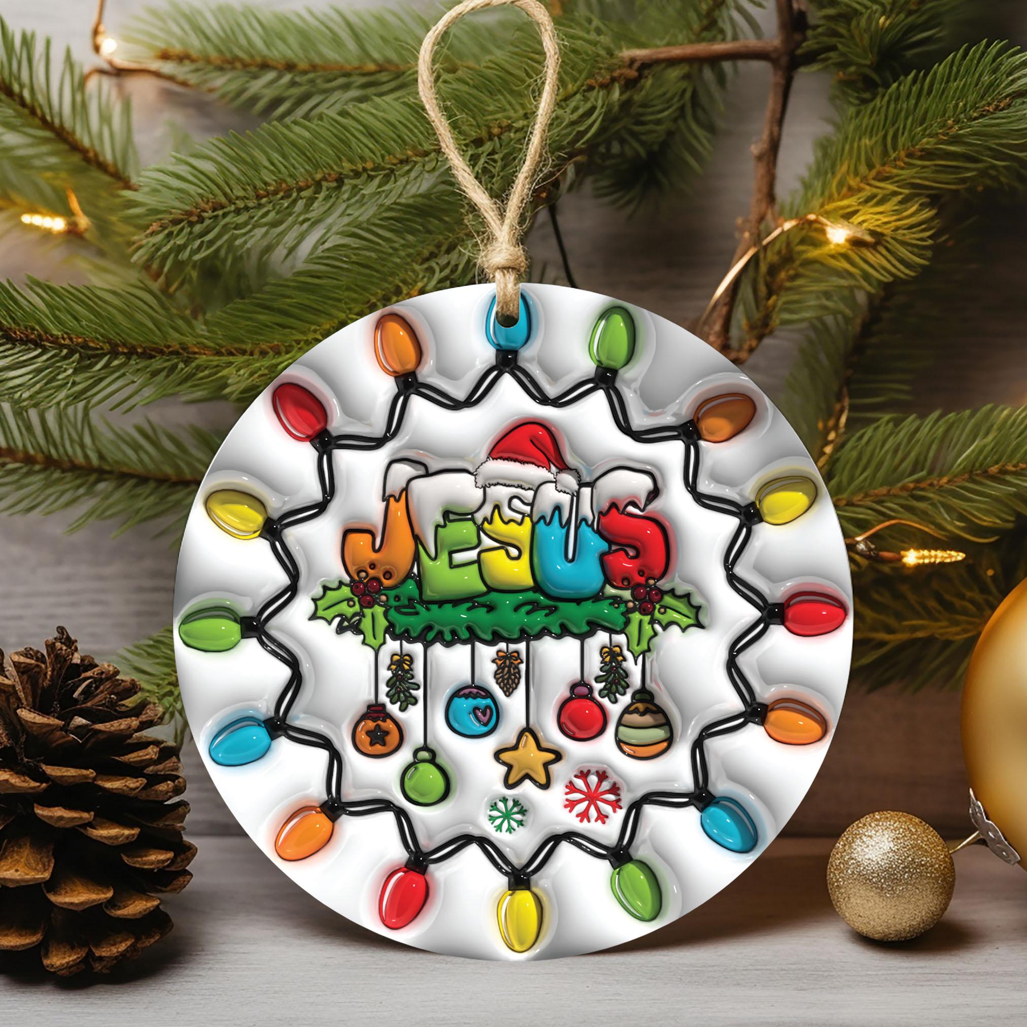 143D Inflated Christmas Jesus Ornament PNG, Christian Christmas Ornament Sublimation PNG, Religious Christmas Round Ornament