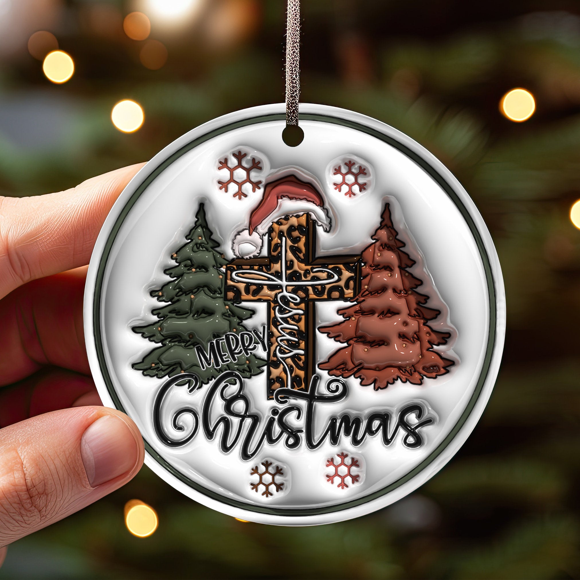 143D Inflated Jesus Christmas Ornament, Christian Christmas Ornament Sublimation PNG, Jesus Merry Christmas Round Ornam