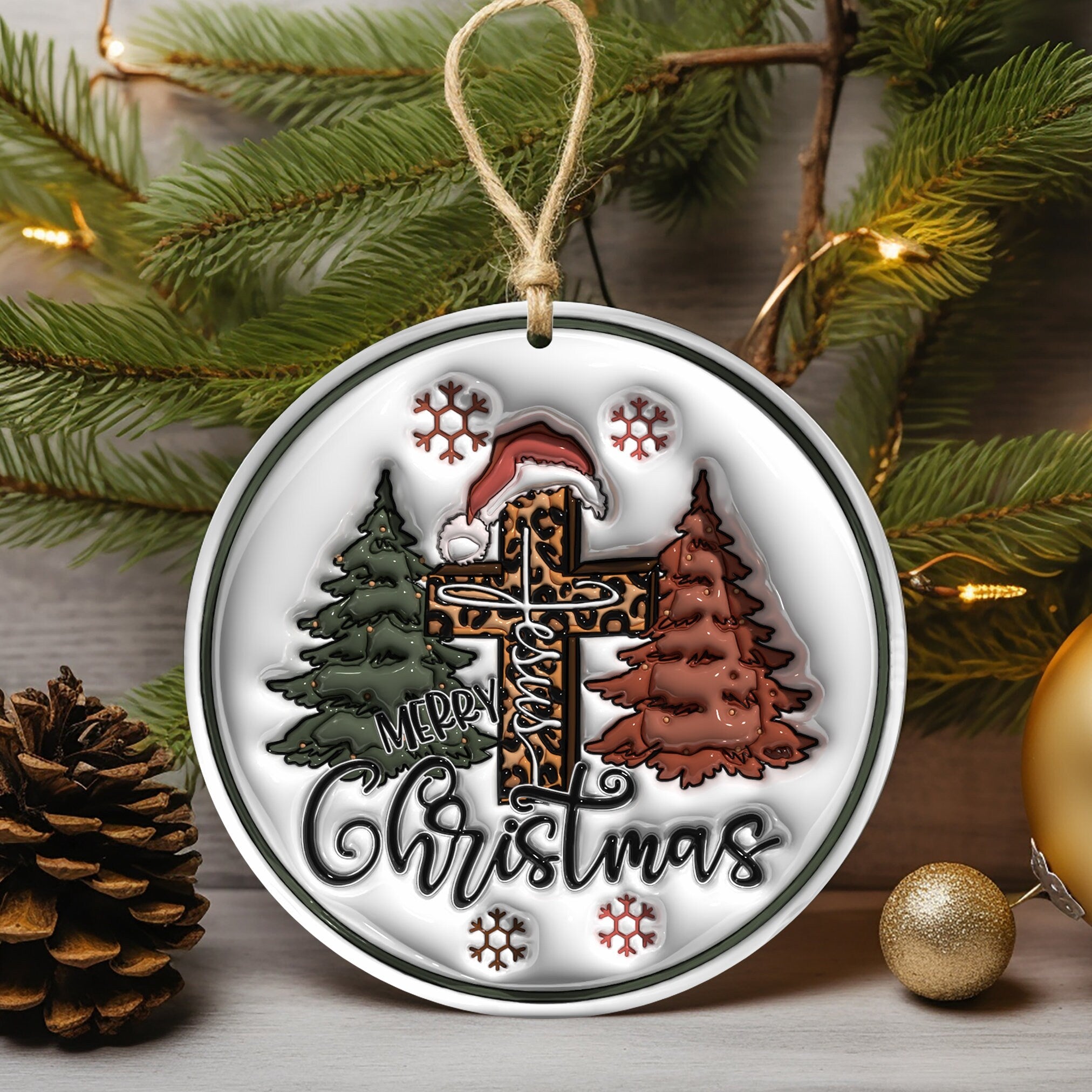 143D Inflated Jesus Christmas Ornament, Christian Christmas Ornament Sublimation PNG, Jesus Merry Christmas Round Ornam