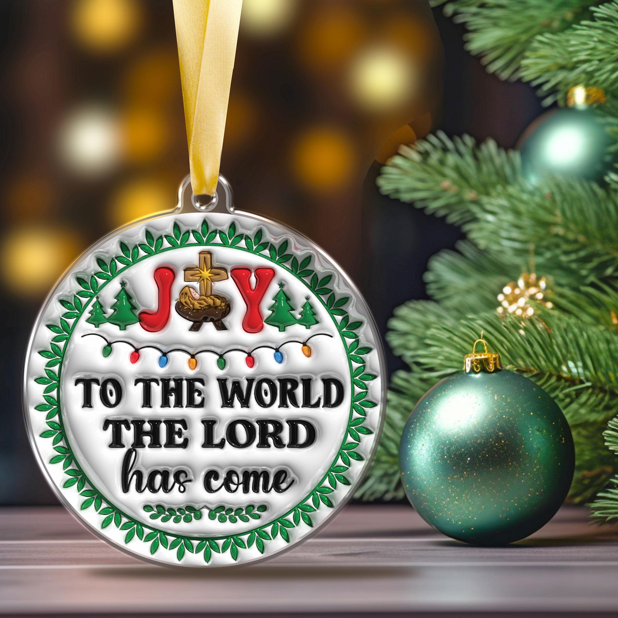 143D Inflated Joy To The World The Lord Has Come Ornament PNG, Christian Christmas Ornament Sublimation PNG, Nativity Scene Round Ornament