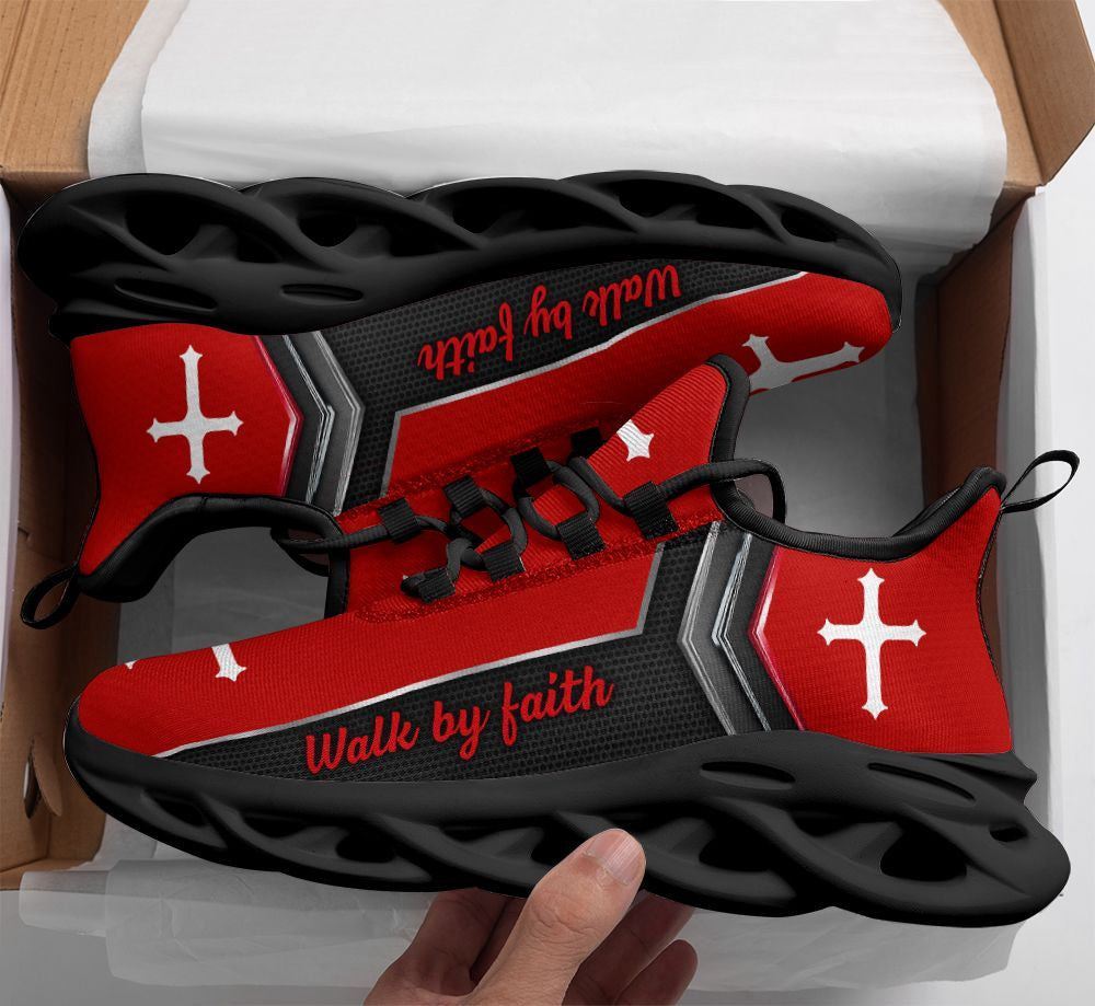 Christian Best Running Shoes, Jesus Walk By Faith Running Sneakers Christ Red Max Soul Shoes For Men And Women, Jesus Fashion Shoes