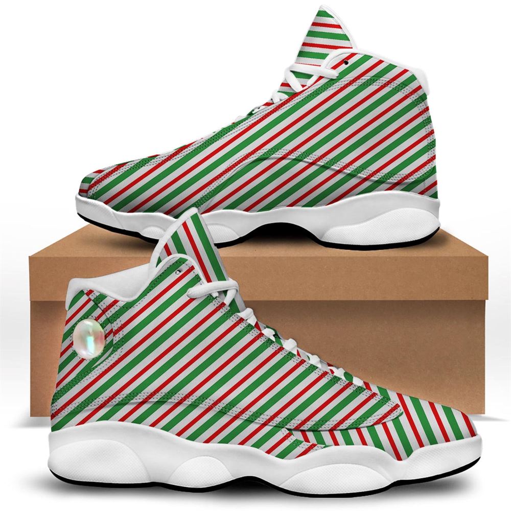 Christmas Basketball Shoes, Candy Cane Stripes Christmas Print Jd13 Shoes For Men Women, Christmas Fashion Shoes