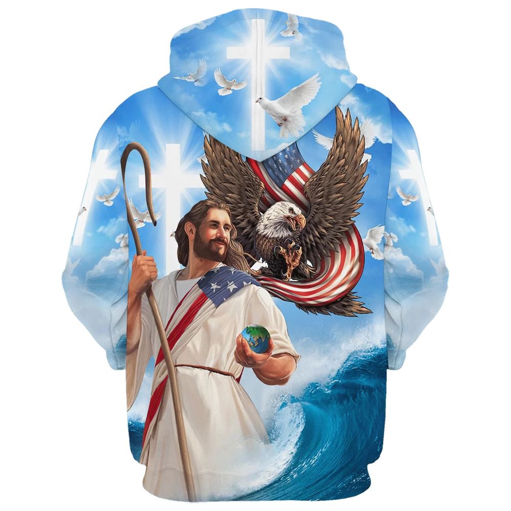 One Nation Under God Jesus Holding Earth Hoodies Jesus Hoodie Men & Women, God 3D Printed Hoodie, Christian Apparel Hoodies