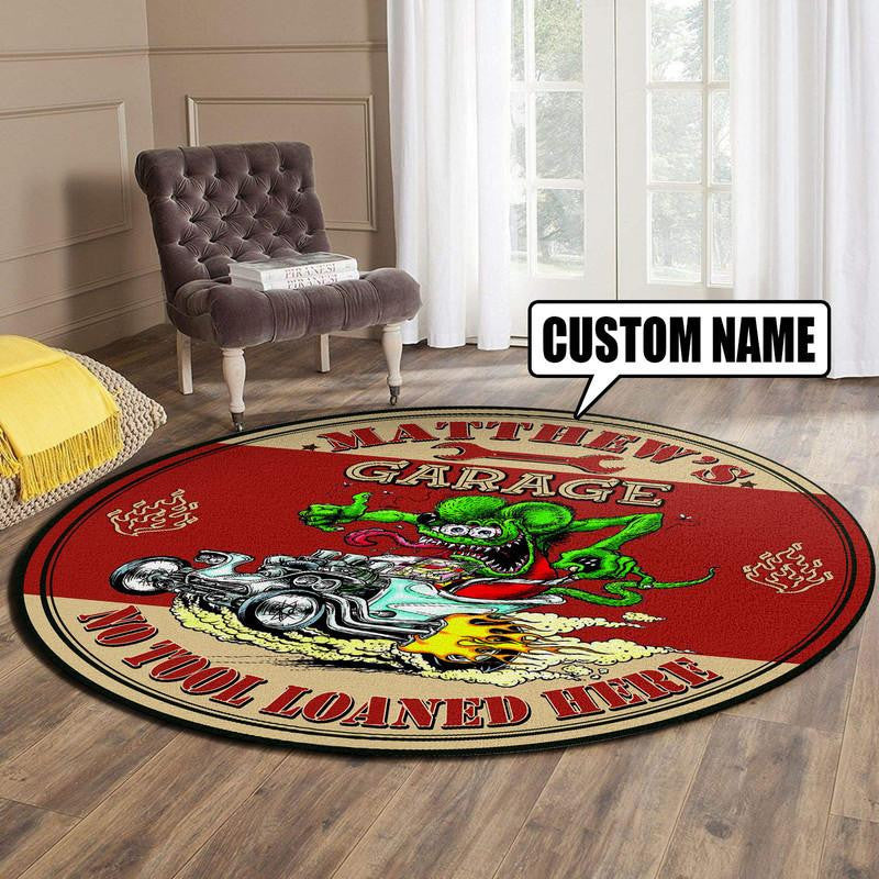 Personalized Hot Rod Garage Living Room Round Mat Circle Rug