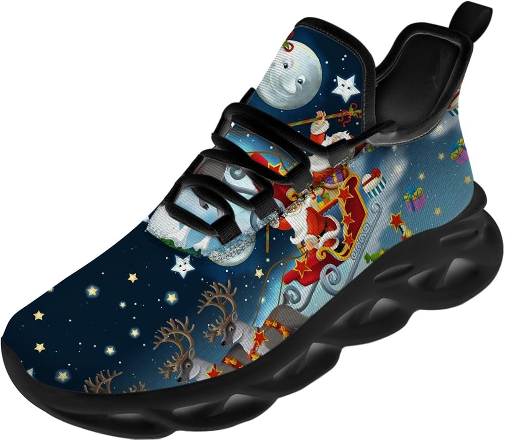 Christmas Running Shoes, Santa Claus And His Reindeer On Christmas Night Max Soul Shoes For Men Women, Christmas Shoes, Winter Fashion Shoes