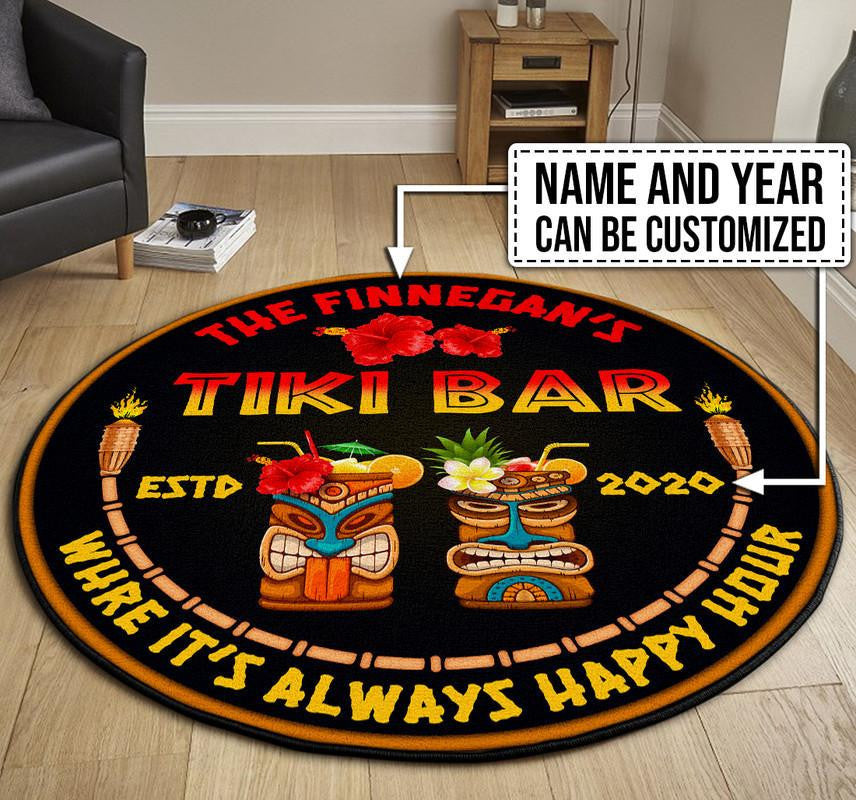 Personalized Tiki Bar Round Mat Round Floor Mat Room Rugs Carpet Outdoor Rug Washable Rugs