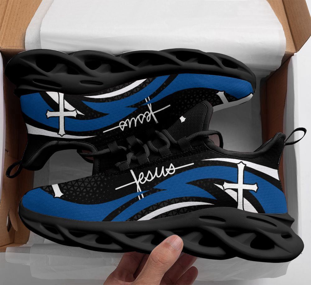 Christian Best Running Shoes, Blue Jesus Running Sneakers Max Soul Shoes For Men And Women, Jesus Fashion Shoes