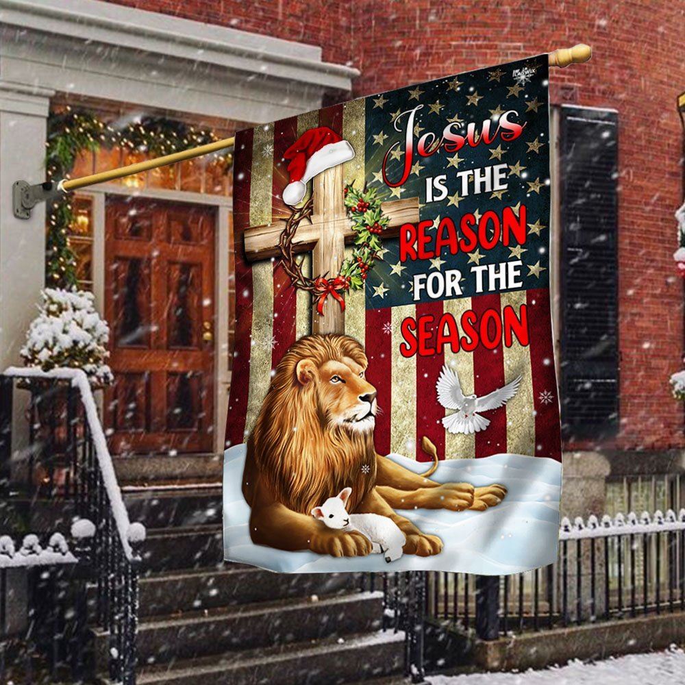 Lion Of Judah Jesus Christ Cross Christmas Flag, Christian Christmas House Flag, Christmas Outdoor Decor Ideas